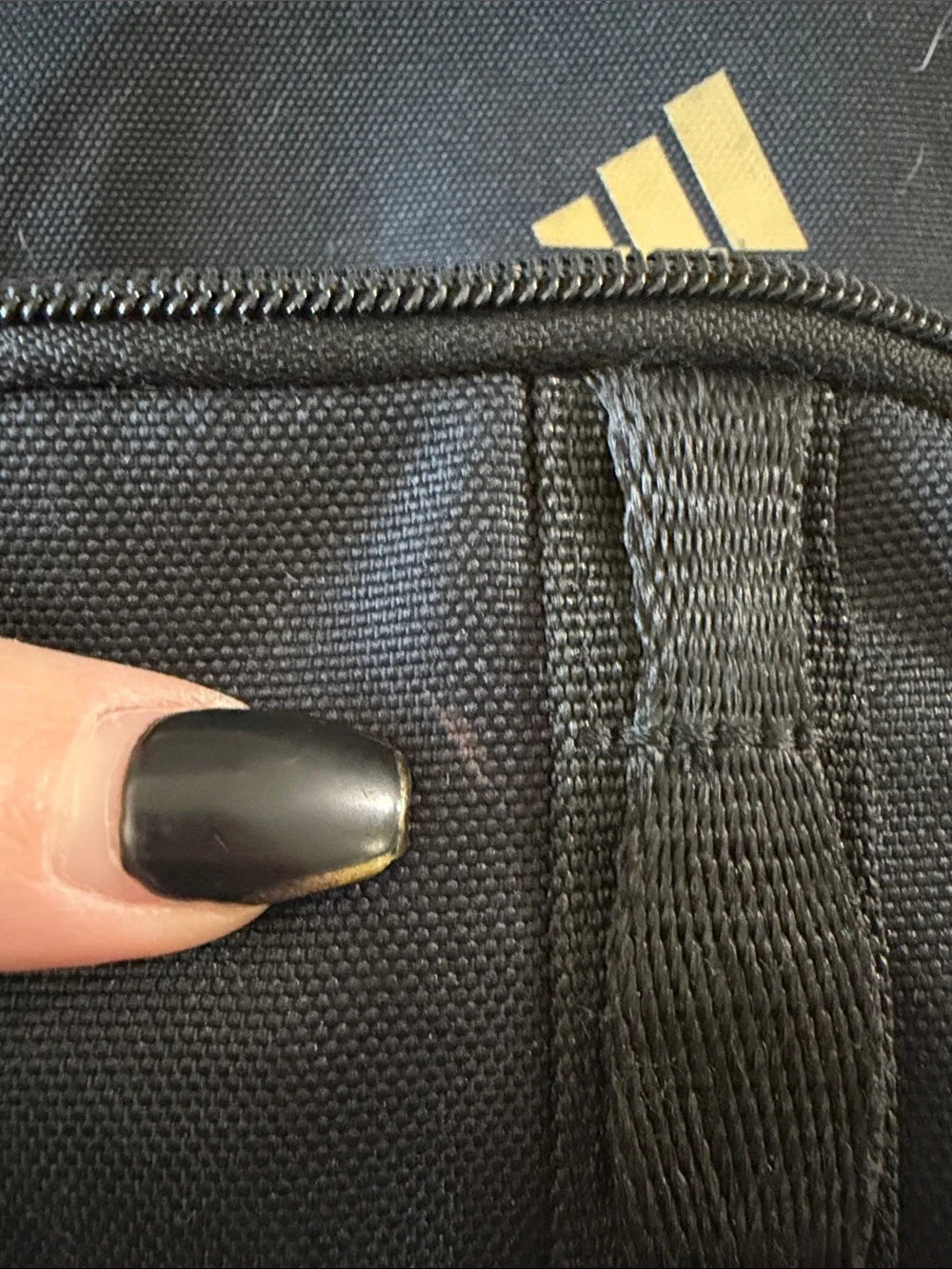 adidas Black Backpack with Gold Logo and Zippers